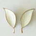 Denmark Enamel Earrings Clip White Leaf Vermeil on Sterling Mid Century