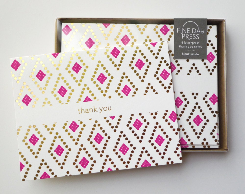 Gold Foil & Fuschia Thank You Card  - Set of 6