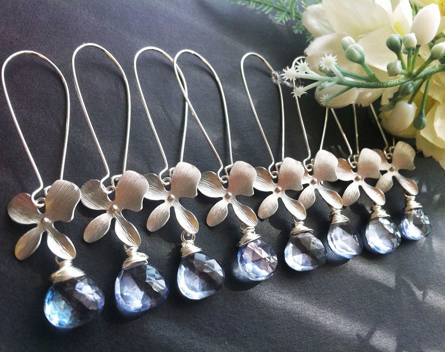 Custom birthstone,set of 6,orchid flower Earrings,Flower earrings,Wire wrapped,Bridesmaid gifts,Bridesmaid earrings
