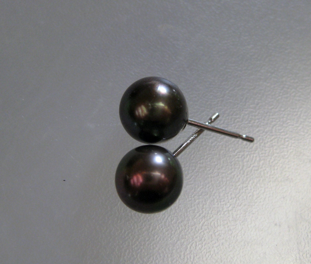 Black Freshwater 8mm Pearl Stud Earrings with Sterling Post