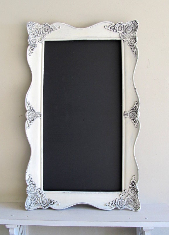 Shabby Chic CHALKBOARD Wedding Sign Magnetic White Distressed Framed Chalk Board Nursery Menu Kitchen Magnet Board - READY to SHIP