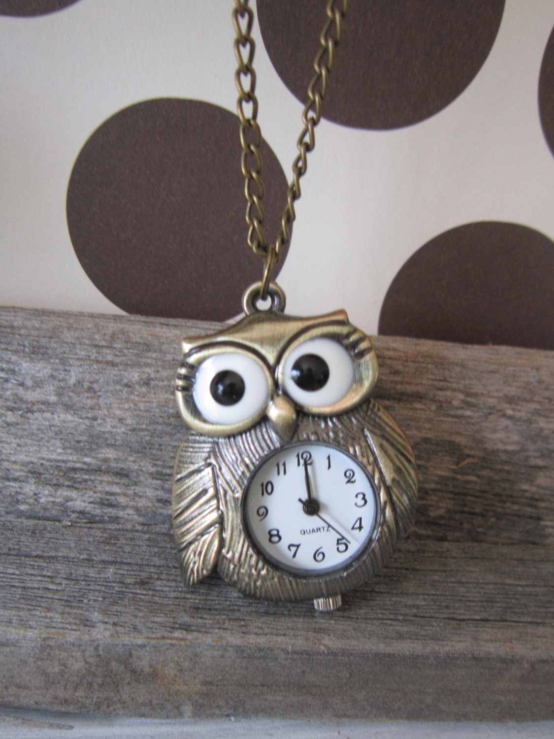 Brass Owl Quartz Pocket Watch Pendant Necklace