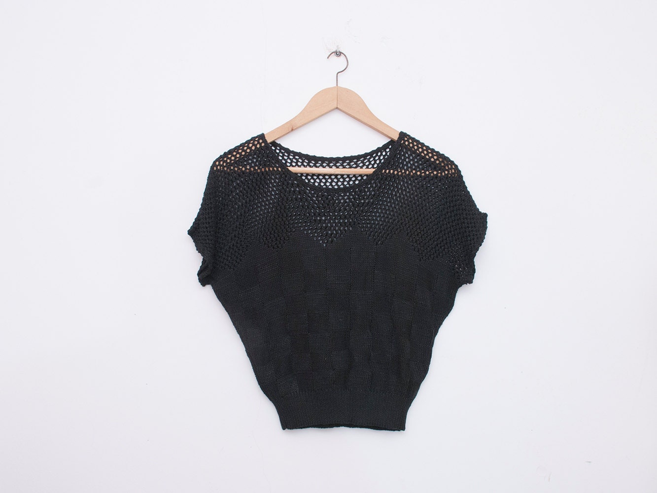 NOS vintage 80s black knit top sweater size S - blessthatdress