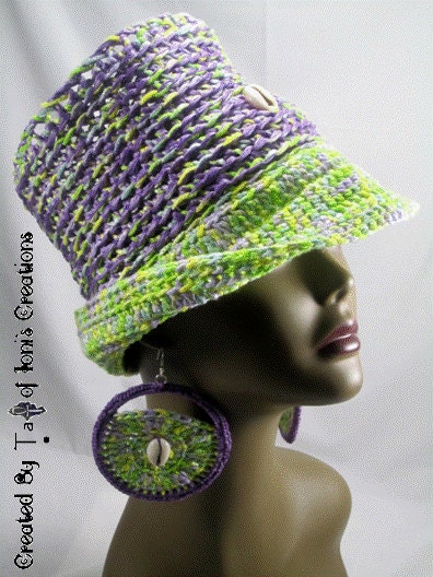 Open Crown Fedora with Foldover Brim, Cowry and Matching Earrings