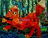 Fox with Blue Fish Giclee print 8x10 by Melissa BEE