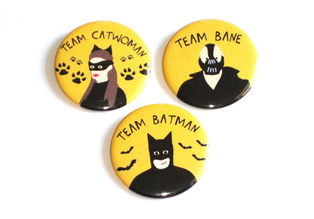 Batman Buttons Pinback Team Catwoman Bane Yellow Geek Accessories