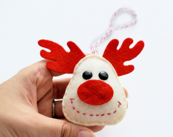 Holiday Reindeer Christmas Ornament, Baby Felt Rudolph Big nose felt reindeer ornament A208 Il_570xn