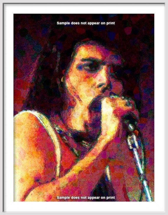 The Incredible FREDDIE MERCURY - QUEEN - Large 20 x 15 - Rock and Roll Art Premium Giclee  Poster - Free Shipping  in U S A