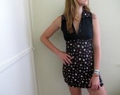 Vintage Black Floral Print Mini Dress Summer Festival Short 70s Bohemian
