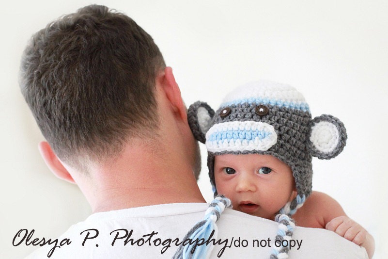 PDF CROCHET PATTERN 010 - Sock monkey hat - Multiple sizes from newborn through age 4