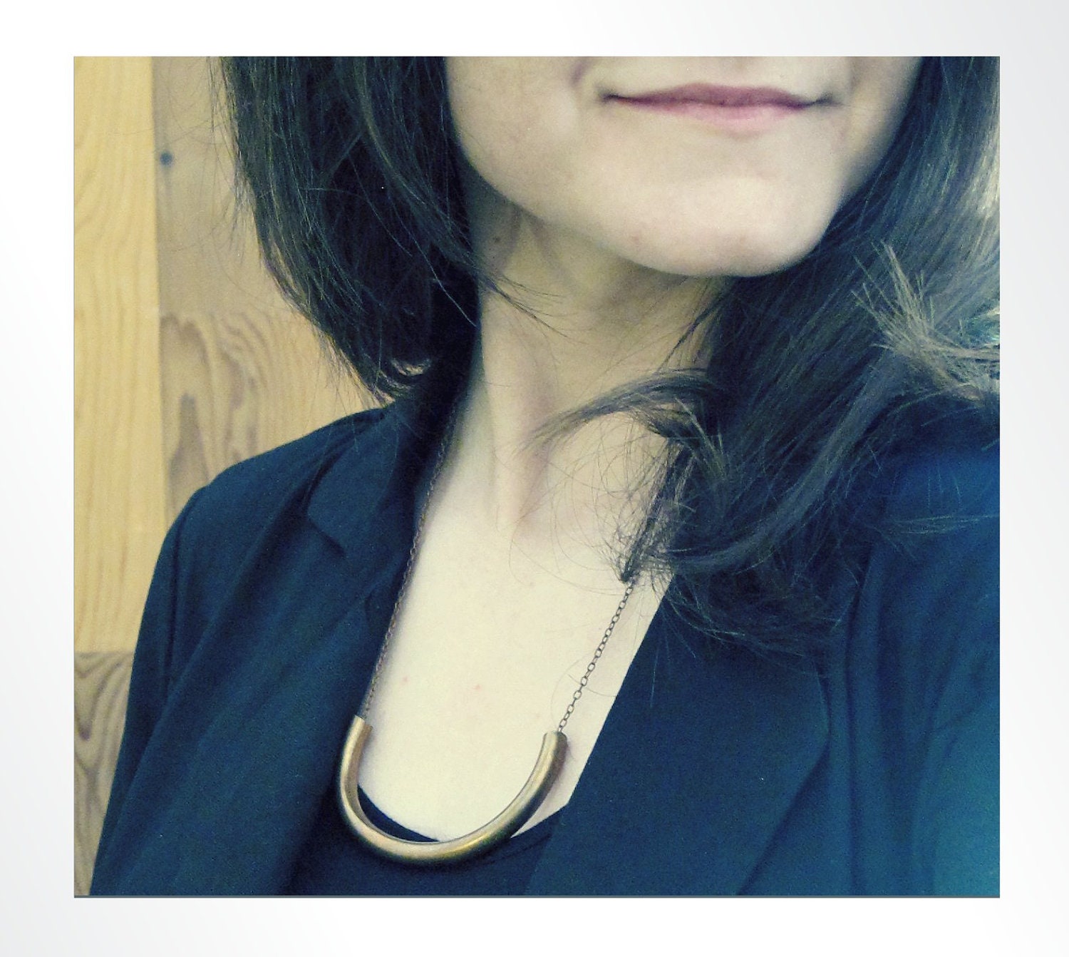 Vintage brass - cylinder tube necklace