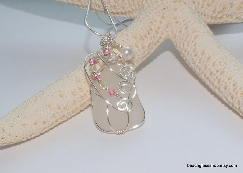 Sea Glass Beach Glass Wedding Bridal Embellished Necklace Lake Erie
