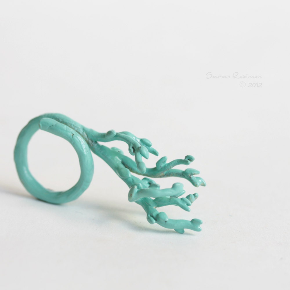 Mint Tree Branch Ring Green Enamel Brass
