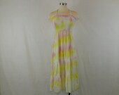 1970s Pink & Yellow Smocked Halter Sun Dress - xs to s