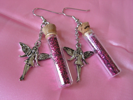 Fairy Earrings with Pink Bottled Glitter Black Friday Free Shipping