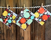3 bags - Reusable Ecofriendly Sandwich Bag  and 2 Snack Bags - Circus Dots