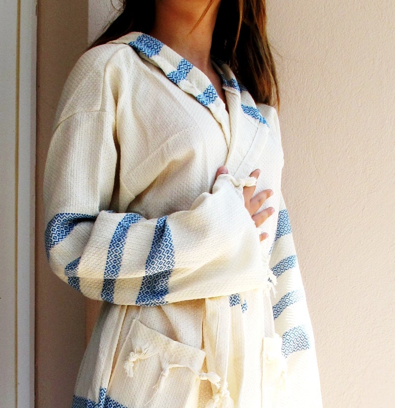 BATHROBE Navy Blue Anti Bacterial Unisex Natural Cotton&Bamboo Turkish BathRobe Hand Woven Turkish Cotton Bath,Beach,Eco Friendly