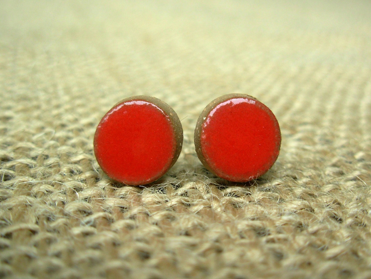 Pottery Post Earrings- Coral Red
