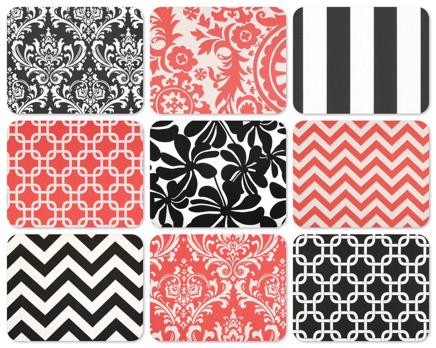 Throw Pillows Coral and Black Decorative Throw Pillow Covers, Accent Pillows 18 x 18 Inches Coral and Black Chevron and Mix and Match