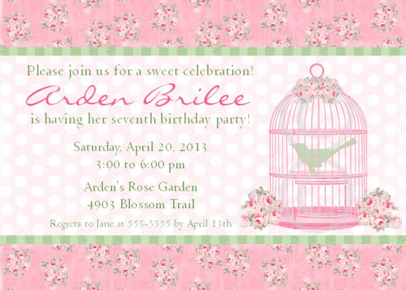 Vintage Bird Cage Custom Printable Invite for Birthday Party or Baby Shower DIY Invitation by BeeAndDaisy Il_570xn