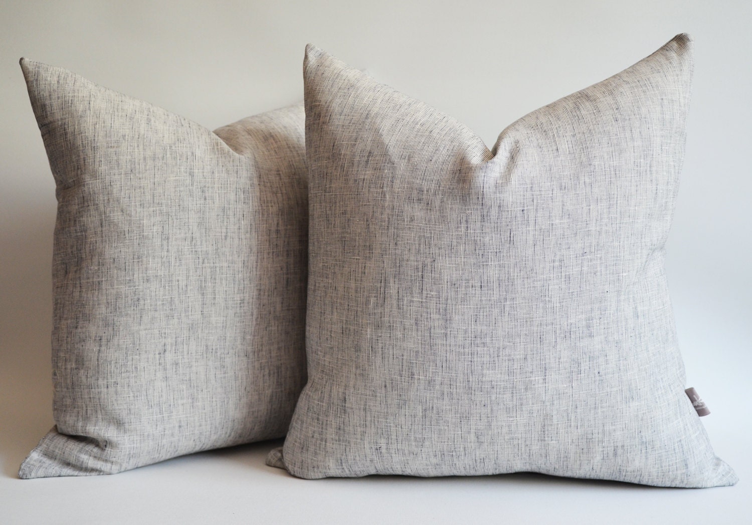 Sukan / SET (2 piece) Navy Blue - White Raw Linen Pillow Cover, Natural Slip Cover Decorative Eco Friendly  - 22x22 inch