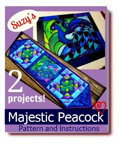 Peacock pdf Pattern book for Faux Stained Glass and Quilted Tablerunner Projects