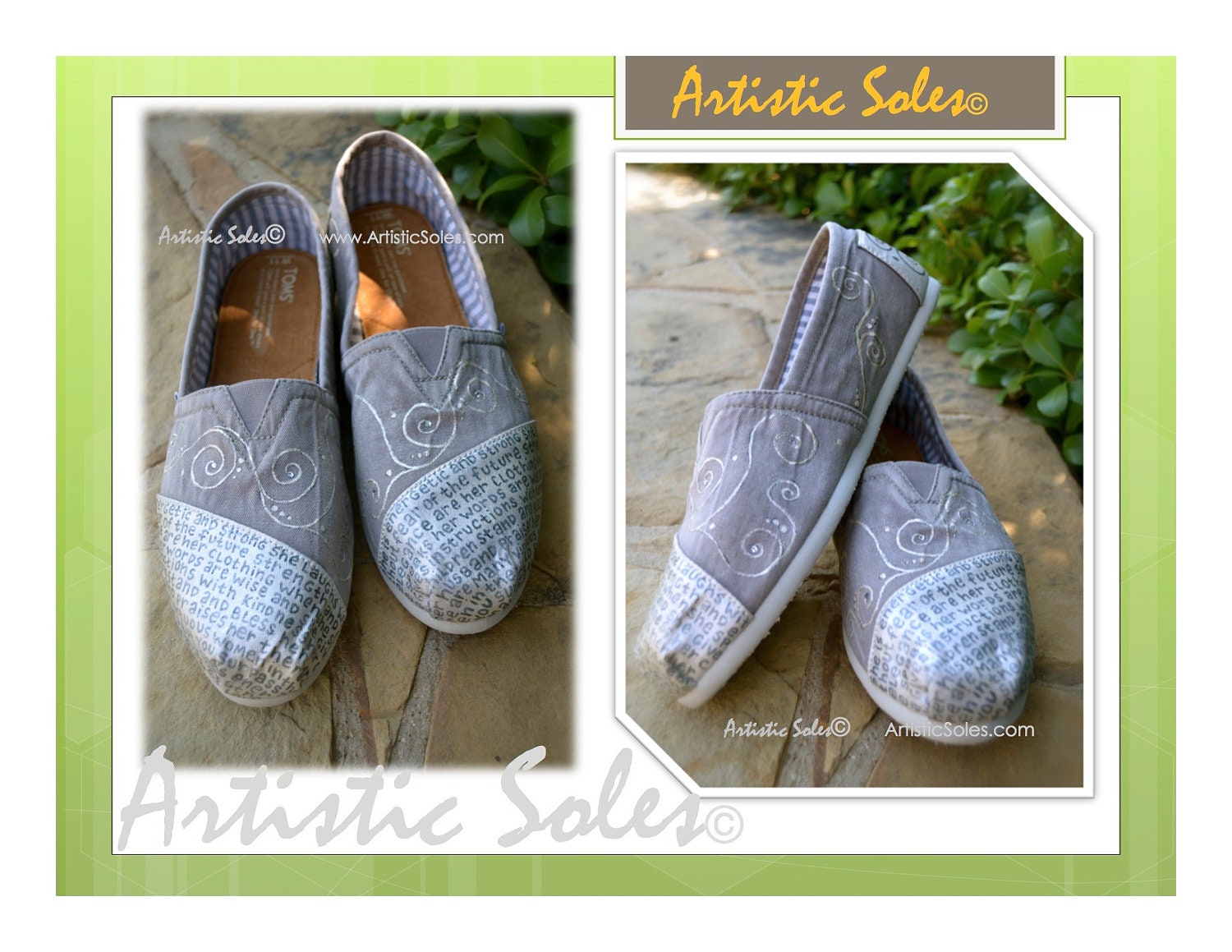 Custom Hand Painted TOMS Shoes - Proverbs 31 - Heather Grey and Pearl