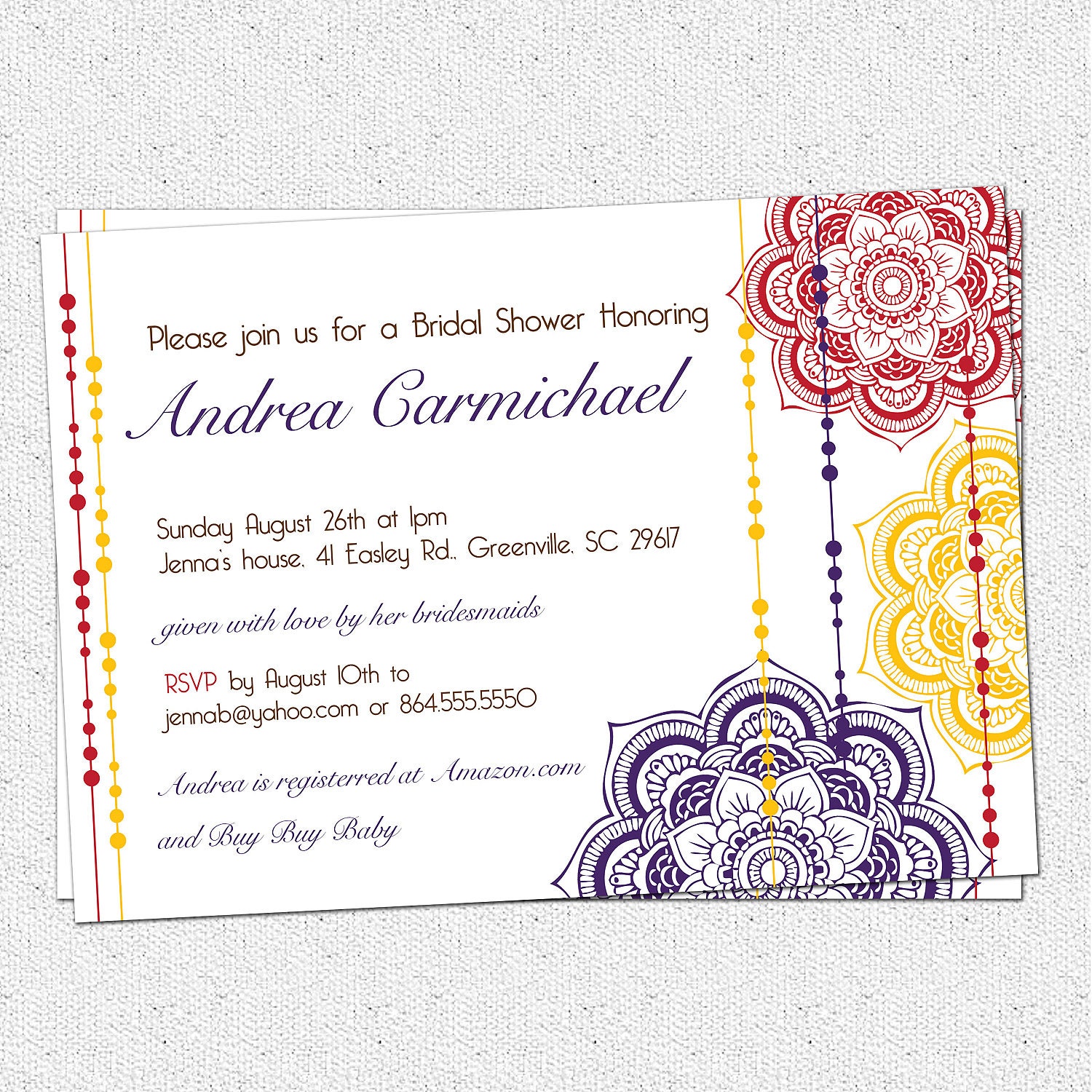 Printable Moroccan Bridal Shower Invitation, Floral, Elegant, Modern, Pick Your Colors, Custom, Personalized Custom DIY Digital File