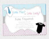 Gender Neutral Reveal Baby Shower Invitation, Printable, Little Man or Lady, Pink and Blue, Both Sexes, Onesies, DIY Digital File