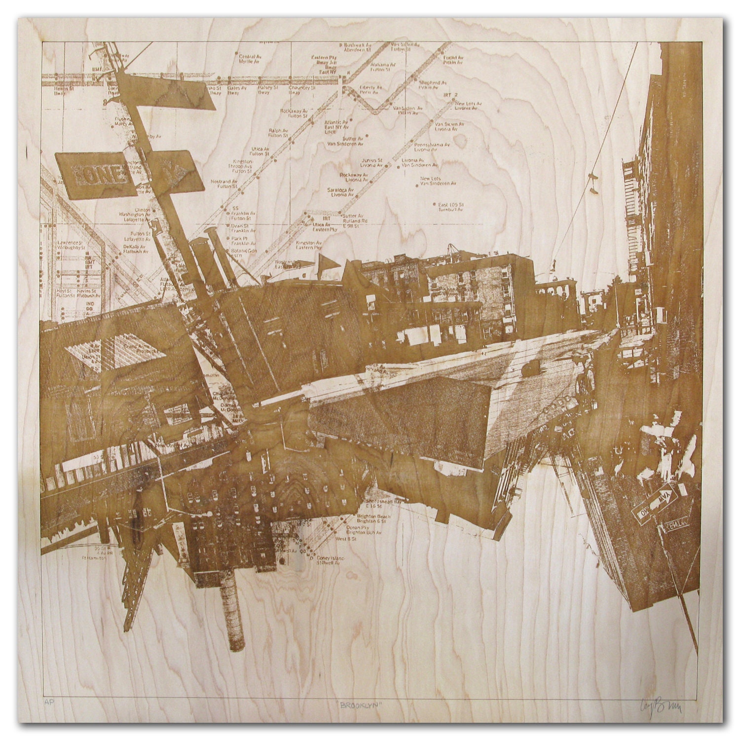 Laser etched on wood panel - limited to 20 units only - reproduction of "brooklyn".