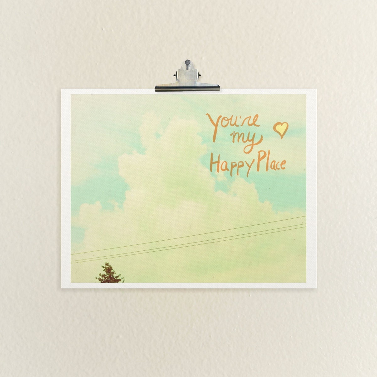 Happy Place 16x20 / Nature Photo, LARGE Poster, Childrens Art, Kids Room, Shabby Chic Nursery, Typography, Romantic Decor, Love, Clouds, Sky