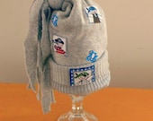 OOAK Baby Boys Grey Sweater Hat with Fringes and Pirate patch detail