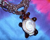 OOAK Thick Brown Hemp Necklace with Handblown Glass vortex bear pendant and glass beads, macrame, colorful, hippie, hemp jewelry