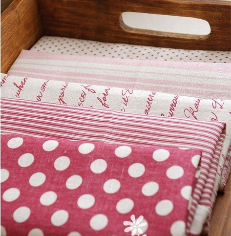 Cotton Linen Fabric Cloth -DIY Cloth Art Manual Cloth - Joining Together Grid Polka Dots 43x18 Inches