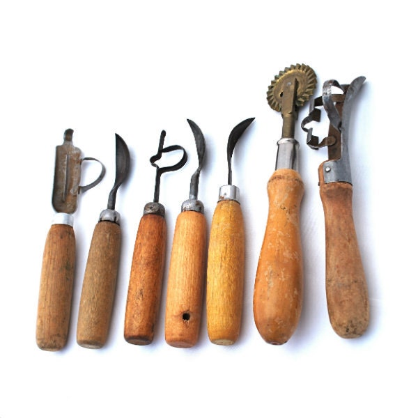 Vintage Tools Seven Fruit Peelers Pitters Corers Pie Wheel Wood Handles Instant Collection