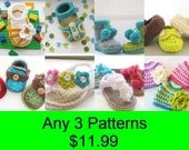 Crochet Patterns Baby Booties  -Any 3 for  11.99 ,  Crochet Baby Booties Patterns and More
