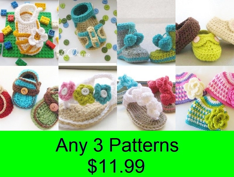 Crochet Patterns Baby Booties  -Any 3 for  11.99 ,  Crochet Baby Booties Patterns and More
