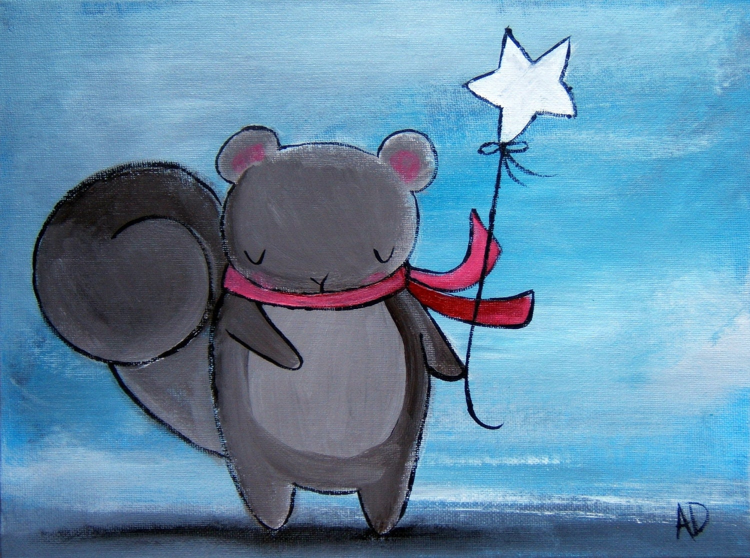 Children Decor, Squirrel Original Painting for Kids, Woodland Nursery Art, Original Acrylic Painting