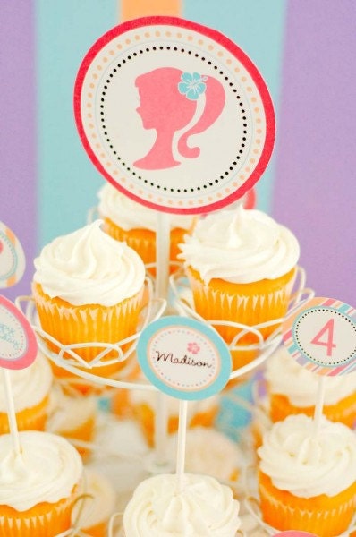 Barbie Mermaid Tale Inspired Birthday Party Decorations -  Printable Centerpiece Circles by 505 Design Paperie