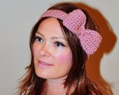 Bow Headband Rose Headwrap CHOOSE COLOR Dusty Rose  Pink Crochet Headband Girly Cute Adjustable Gift under 25