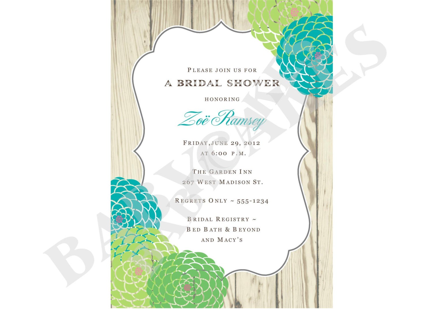 Rustic Wedding Bridal Shower Invitation - DIY Print Your Own