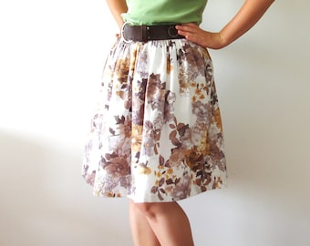 Vintage inspired floral skirt, gold and brown flowers