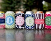 set of 4 monogrammed drink koozies - choose from six template options, customize name/initials only