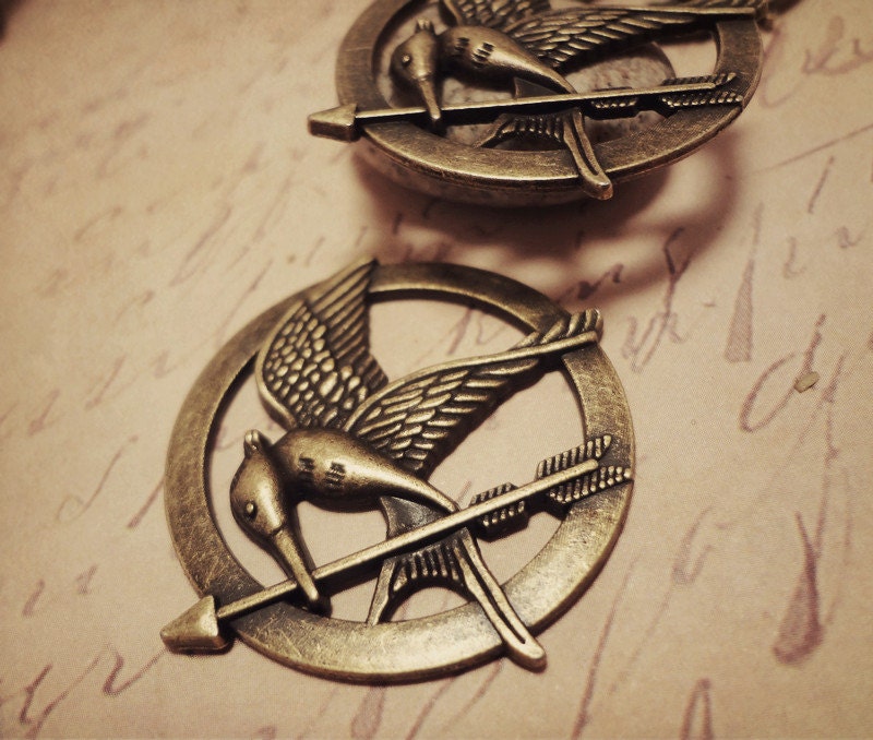 6pcs of The Hunger Games 35mm Mocking Jay Bird Solid Antiqued Bronze Pendant Brooch HK9709-C07