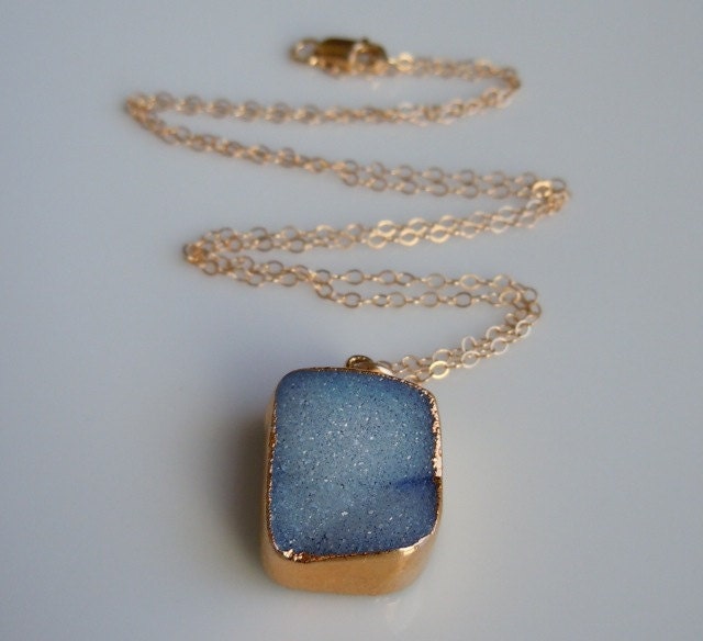 Druzy Drusy Necklace in Sky Blue, SOMETHING BLUE