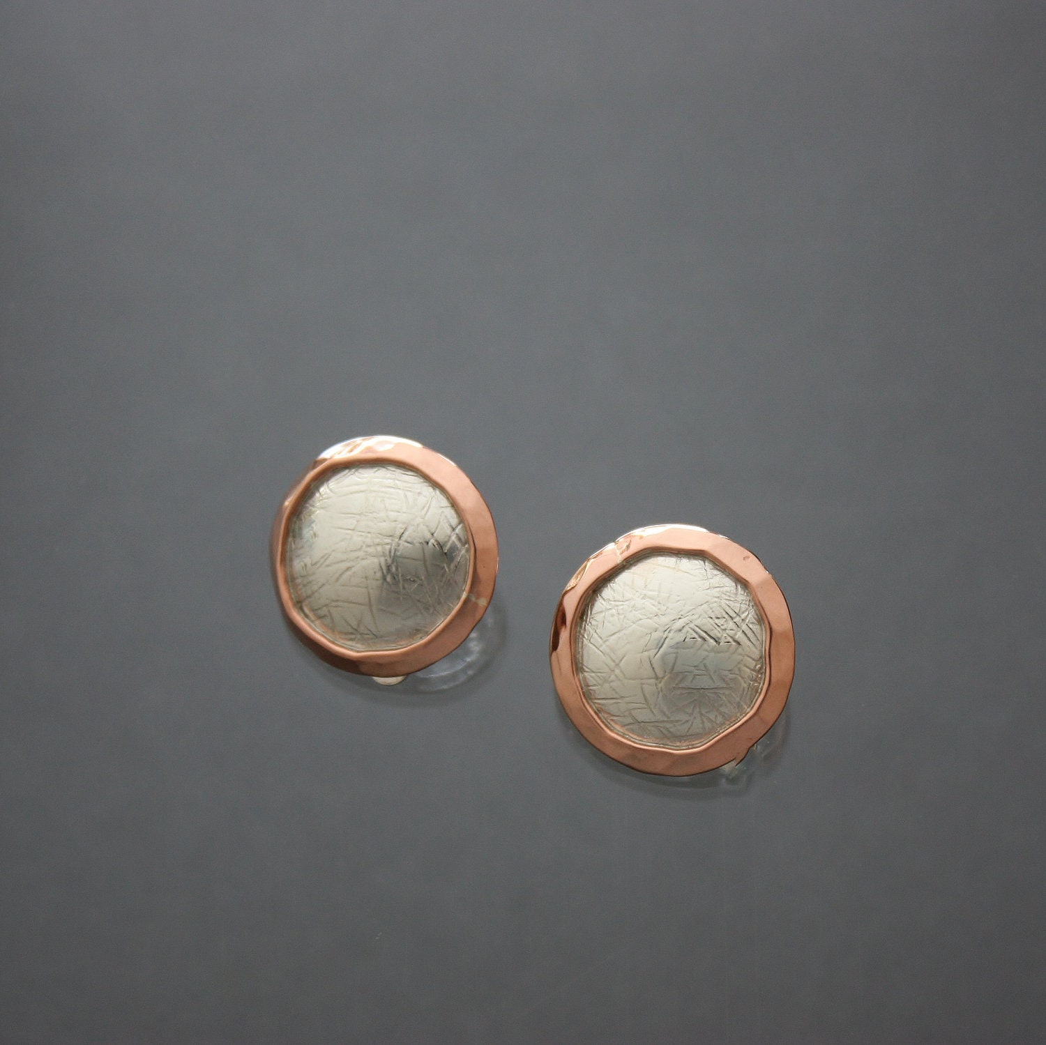 Copper framed silver earrings