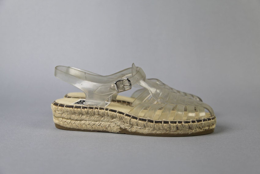 vintage shoes, 1990's AnNe KLeiN CLeAR JeLLY ESPADRILLE SANDALS, jellies, size 8, 39