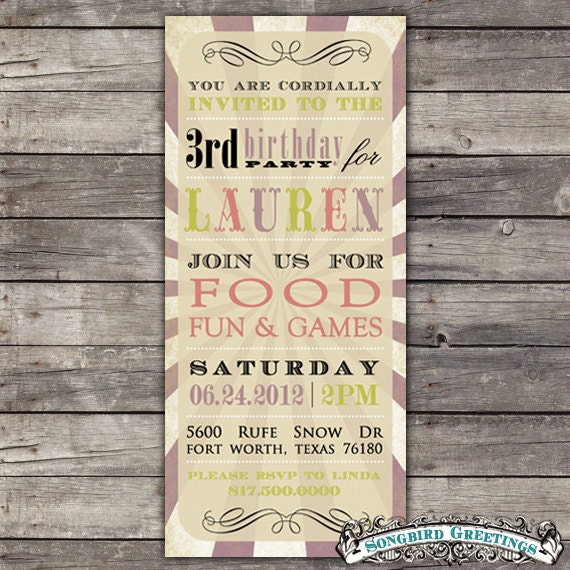 Vintage T-length birthday invitation & coordinating tags Il_170x135