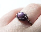 petite viola uniflora ring - lovely hand made copper ring with lovely violet eye