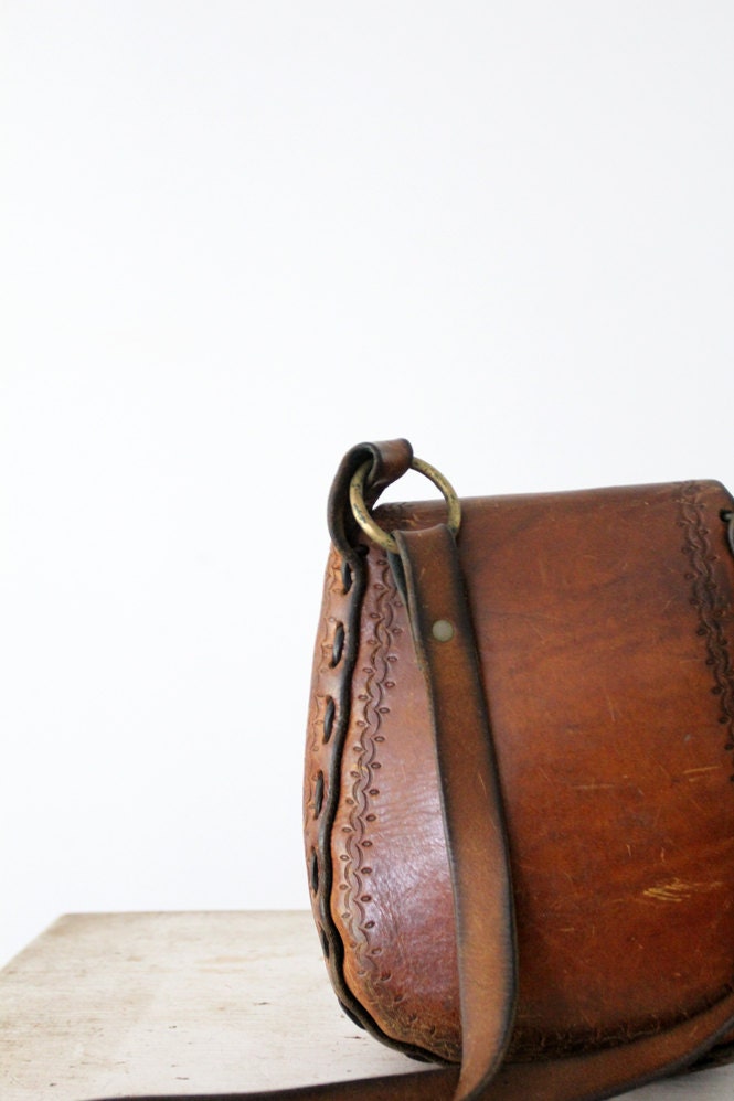Bohemian Leather // 1960s Leather Purse // Vintage Tooled Bag